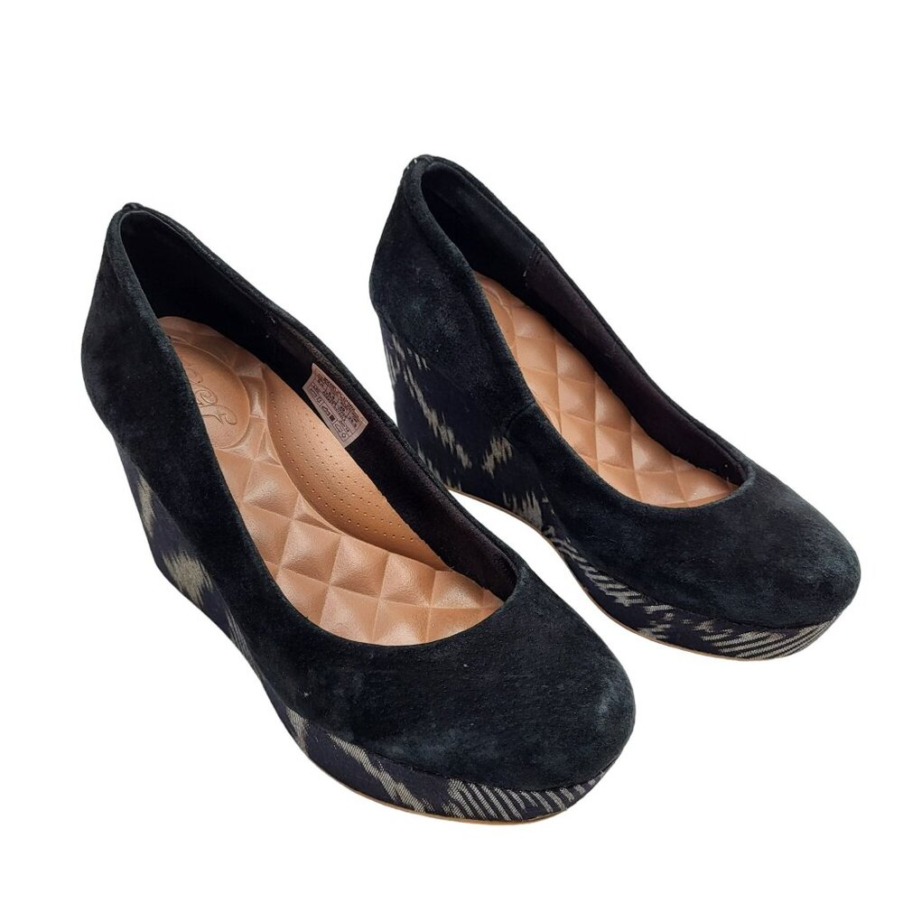 Reef High Tropic Suede Leather Wedge Platform Shoes Women's 8.5 Black White